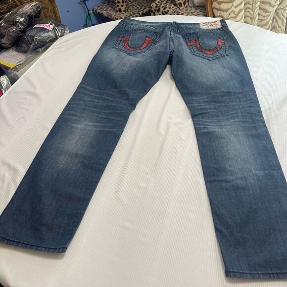 True Religion Men's Plaid Insert Big T Straight Stretch Denim Jeans Size 38 X 34 - Picture 10 of 11